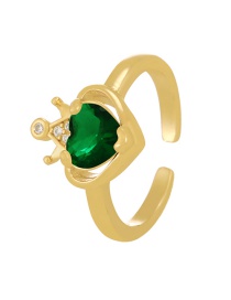 Fashion Dark Green Bronze Zirconium Crown Heart Ring
