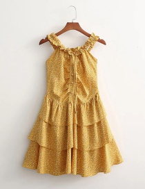 Fashion Yellow Printed Tiered Slip Dress