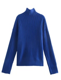 Fashion Blue Turtleneck Knitted Pullover