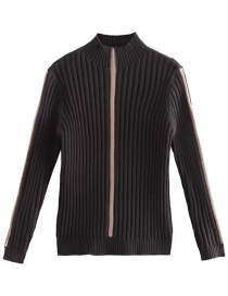 Fashion Black Vertical Striped Turtleneck Knitted Sweater
