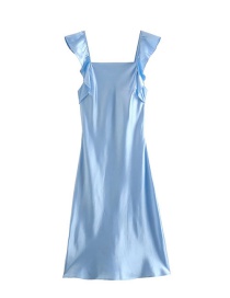Fashion Blue Solid Color Flying Sleeve Suspender Skirt
