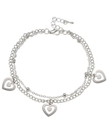 Fashion Silver Alloy Hollow Heart Chain Double Anklet