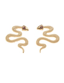 Fashion Gold Metal Geometric Embossed Snake Stud Earrings