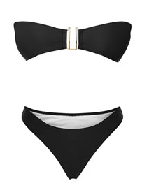 Fashion Black Geometric U-shaped Tube Top Split Swimsuit