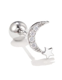 Fashion White K Copper Piercing Twist Ball Moon Pentagram Stud Earrings