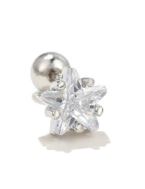 Fashion 306 White White K Brass Inlaid Zirconium Pentagram Piercing Ball Stud Earrings