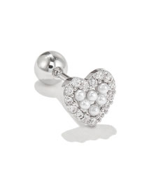 Fashion Small White K Brass Diamond Pearl Heart Piercing Ball Stud Earrings