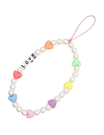 Fashion Qt-k210061a Acrylic Love Pearl Beaded Alphabet Beads Mobile Phone Strap