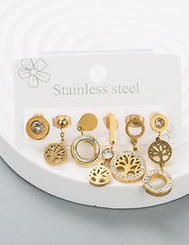 Fashion Gold Titanium Steel Hollow Tree Of Life Earrings Set