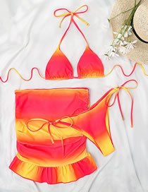 Fashion Yellow Three-piece Halterneck Lace-up Color-block Swimsuit