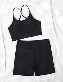 Fashion Black Solid Color Shorts High Waist Split Swimsuit