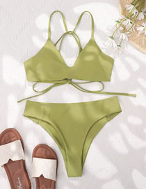 Fashion Green Solid Color Strapless High Waist Swimsuit