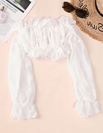 Fashion White Chiffon Wrinkled Long-sleeve Blouse