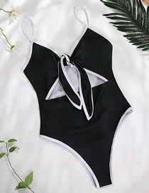 Fashion Black Colorblock Cutout Knotted One-piece Swimsuit