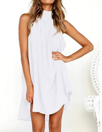 Fashion White Cotton And Linen Pleated Pullover Dress