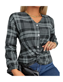 Fashion Grey V-neck Check-breasted Knot Top