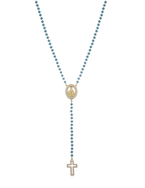 Fashion Golden Turquoise Chain Titanium Steel Gold Plated Madonna Cross Y Necklace