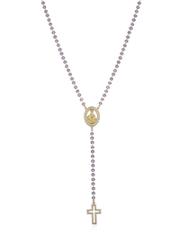 Fashion Golden Light Purple Chain Titanium Steel Gold Plated Madonna Cross Y Necklace