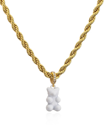Fashion Golden White Titanium Steel Gold Plated Bear Twist Necklace