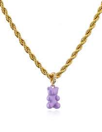 Fashion Golden Purple Titanium Steel Gold Plated Bear Twist Necklace