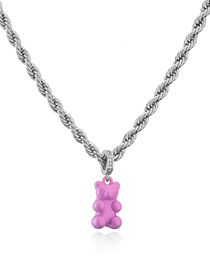 Fashion White Gold Pink Titanium Steel Gold Plated Bear Twist Necklace