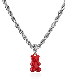 Fashion White Gold Red Titanium Steel Gold Plated Bear Twist Necklace