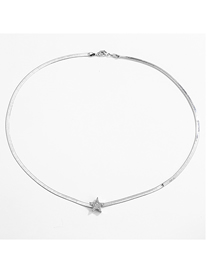 Fashion White Gold Stars Stainless Steel Blade Chain Diamond Pentagram Necklace