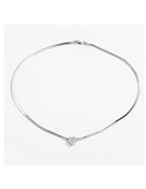 Fashion White Gold Heart Stainless Steel Blade Chain Diamond Heart Necklace