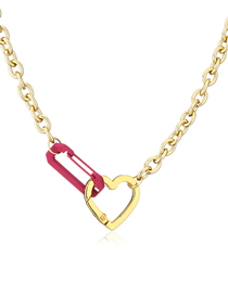 Fashion Rose Red Solid Copper Gold Plated Heart Pin Necklace