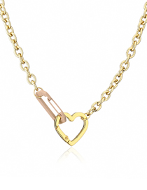 Fashion Khaki Solid Copper Gold Plated Heart Pin Necklace