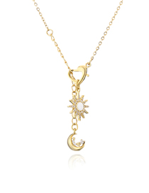 Fashion White Bronze Zirconium Star Moon Y Necklace