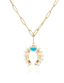 Fashion Color Copper Drip Pearl Horseshoe Necklace