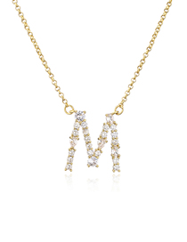 Fashion M Bronze Zirconium 26 Letter Necklace