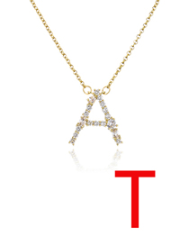 Fashion T Bronze Zirconium 26 Letter Necklace