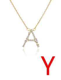 Fashion Y Bronze Zirconium 26 Letter Necklace