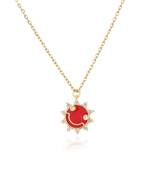 Fashion Red Bronze Zirconium Drop Oil Small Sun Necklace