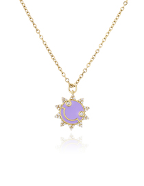 Fashion Purple Bronze Zirconium Drop Oil Small Sun Necklace