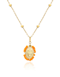 Fashion Orange Copper Inlaid Rice Bead Tag Necklace
