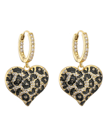 Fashion 1 Pair Of Gold Earrings Brass-set Zirconium Oil Leopard Peach Heart Earrings