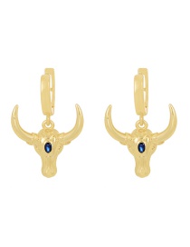 Fashion Gold Brass Inlaid Zirconium Bull Head Earrings