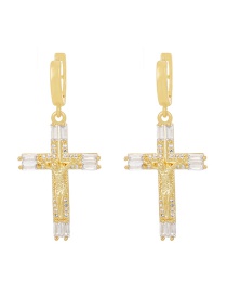 Fashion Gold-2 Brass Inset Zirconium Cross Earrings