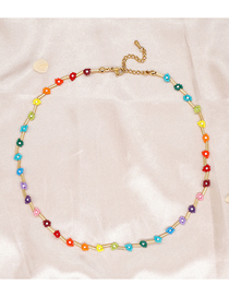 Fashion Mi-n200071a Colorful Rice Bead Braided Flower Necklace