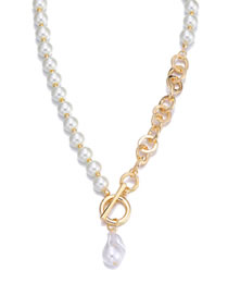 Fashion Gold Pearl Beaded Stitching Chain Ot Buckle Necklace