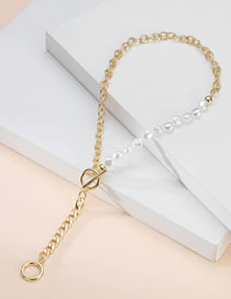 Fashion Gold Alloy Chain Stitching Pearl Ot Buckle Y Necklace