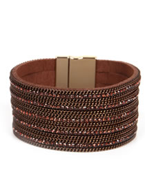 Fashion 3# Multi-layer Diamond-set Leather Magnetic Buckle Bracelet