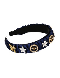 Fashion Navy Blue Alloy Diamond Bee Flower Pleated Headband
