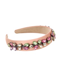 Fashion Leather Pink Alloy Diamond-encrusted Fabric Wide-brimmed Headband
