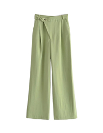 Fashion Green Poly Cotton Micro-pleated Straight-leg Trousers