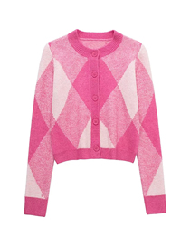 Fashion Pink Lattice Argyle Knitted Jacket
