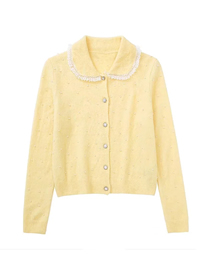 Fashion Yellow Faux Pearl-embellished Knitted Jacket
